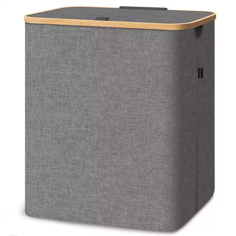 4bu Laundry Hamper with Lid, Bamboo Pull Handles, Large Capacity, Internal Support