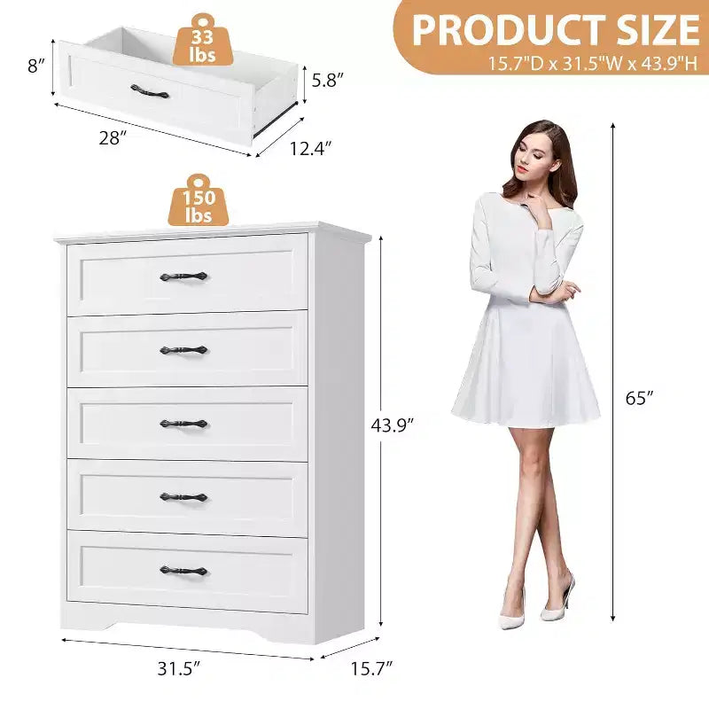 Dresser for Bedroom with Drawers, Wood Drawer Dresser Chest of Drawers for Closet, Living Room, Hallway, Nursery, Kids Bedroom