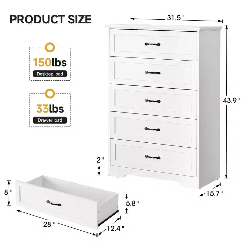 Dresser for Bedroom with Drawers, Wood Drawer Dresser Chest of Drawers for Closet, Living Room, Hallway, Nursery, Kids Bedroom
