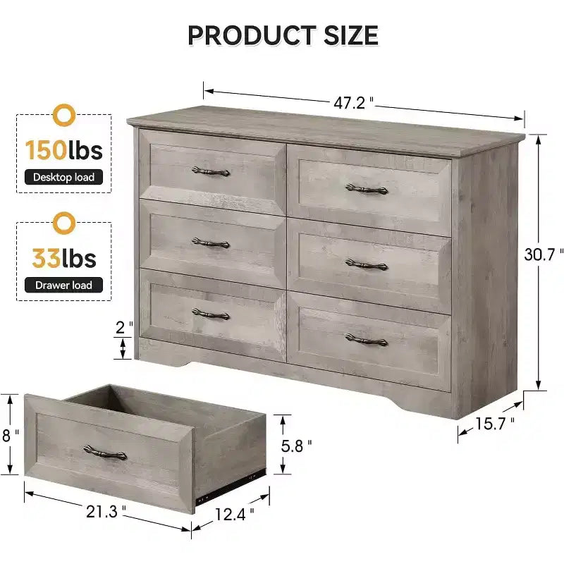 Dresser for Bedroom with Drawers, Wood Drawer Dresser Chest of Drawers for Closet, Living Room, Hallway, Nursery, Kids Bedroom