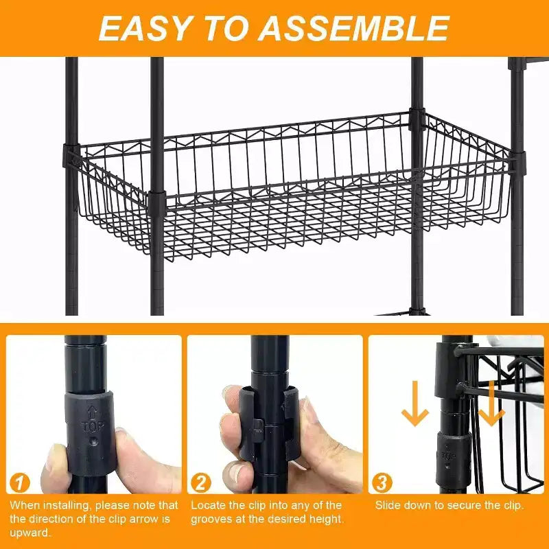 3 Tier Wire Utility Cart with Handle and Adjustable Basket, Kitchen Cart with Metal Wheels, Utility Storage Rack