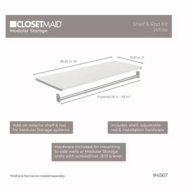 Modular Storage Top Shelf & Hang Rod Kit