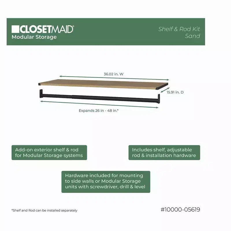 Modular Storage Top Shelf & Hang Rod Kit
