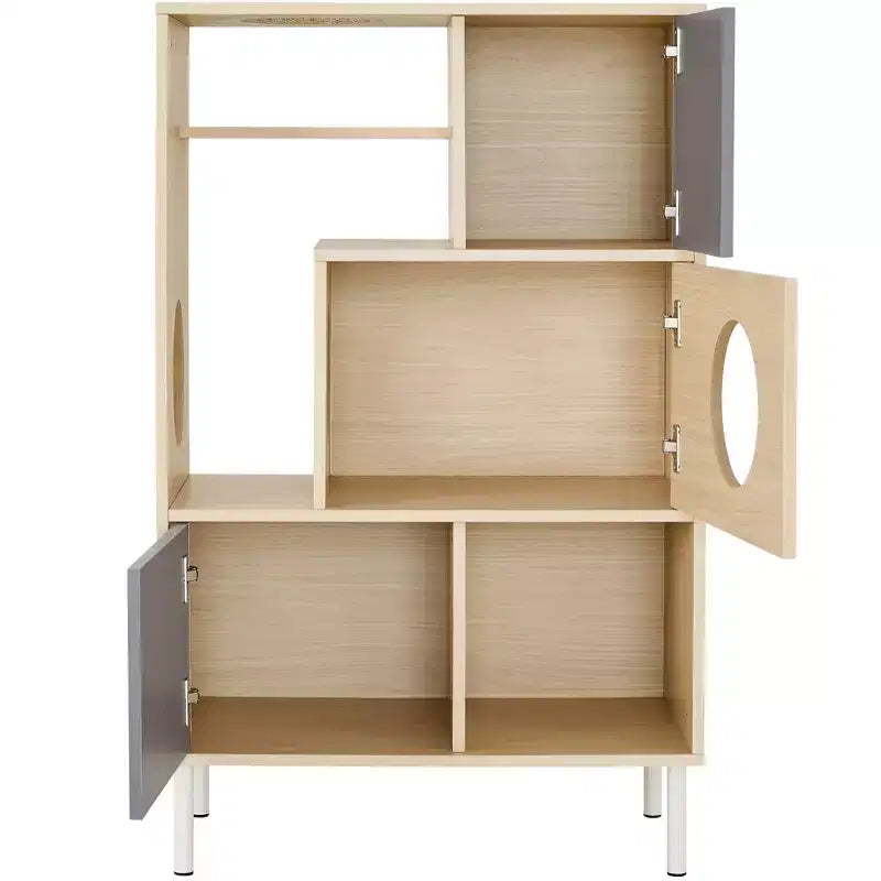 44.5 Tall Bookcase with Storage, Furniture Style Cat Tree Tower, Freestanding Display Cat Tree, Multifunctional Open Bookshelf for Home