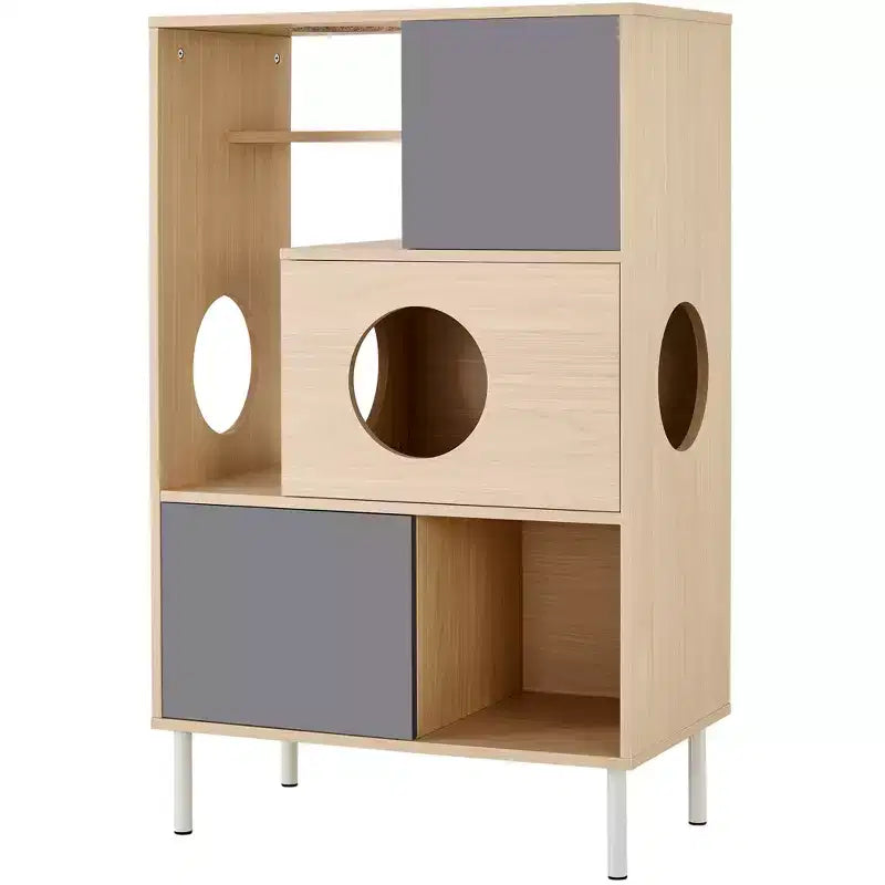 44.5 Tall Bookcase with Storage, Furniture Style Cat Tree Tower, Freestanding Display Cat Tree, Multifunctional Open Bookshelf for Home