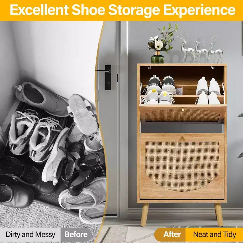 Karl Home Rattan Shoe Cabinet with 2 Flip Drawers