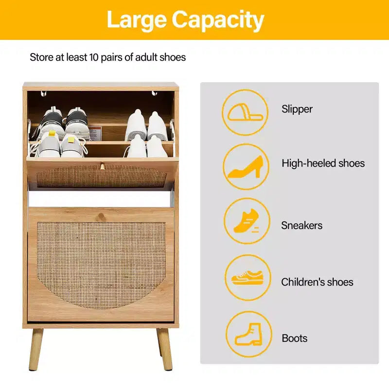 Karl Home Rattan Shoe Cabinet with 2 Flip Drawers