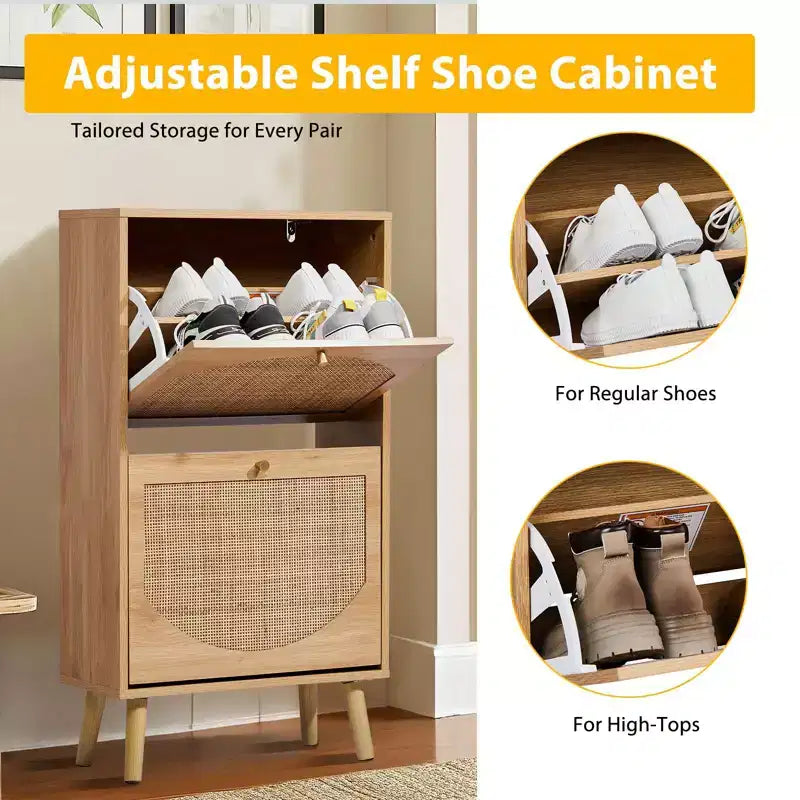 Karl Home Rattan Shoe Cabinet with 2 Flip Drawers