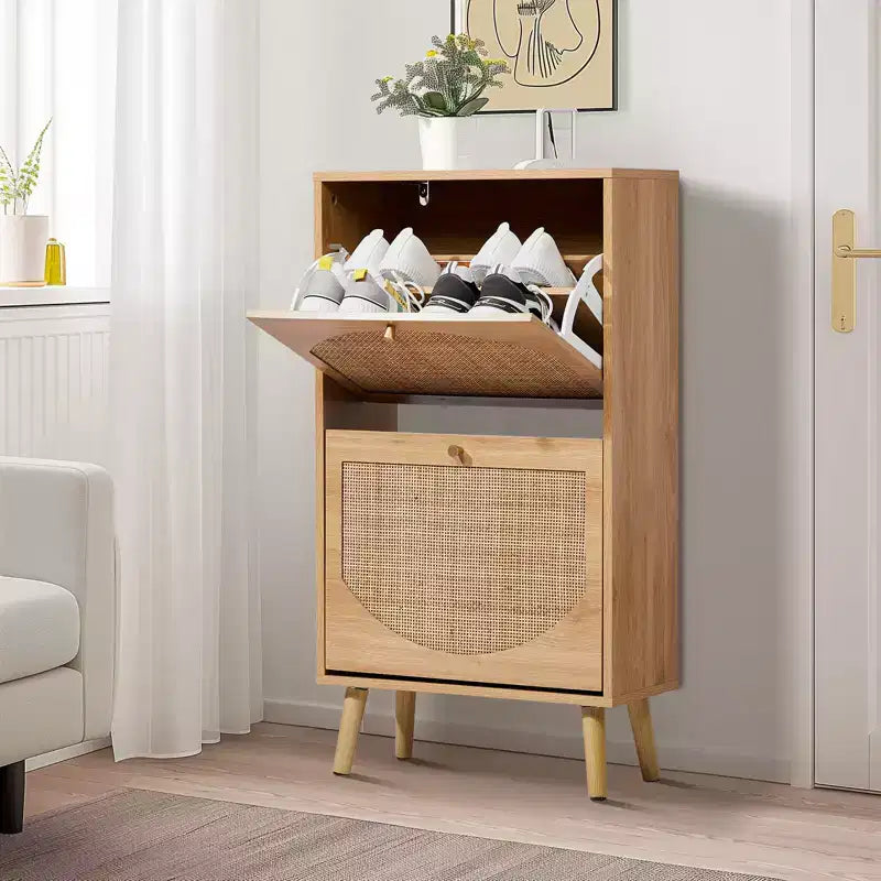 Karl Home Rattan Shoe Cabinet with 2 Flip Drawers
