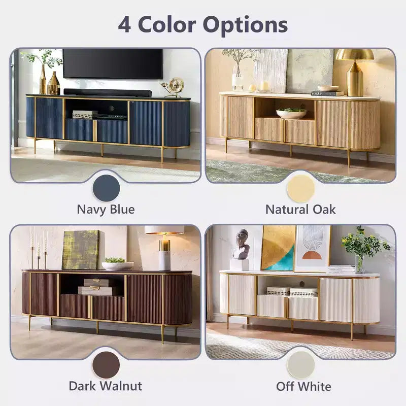 70 Fluted Stand, Modern Entertainment Center with Faux Marble Top and Curved Design, Media Console for Living Room Storage