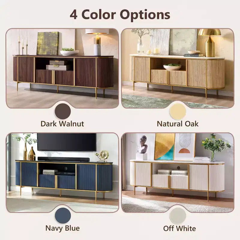 70 Fluted Stand, Modern Entertainment Center with Faux Marble Top and Curved Design, Media Console for Living Room Storage