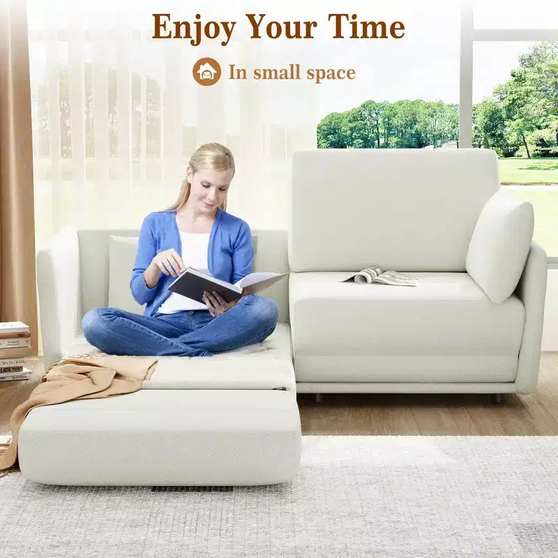 66 Inch Queen Size Sofa Bed, Queen Sleeper Sofa with 360G Linen Fabric&Pillows Suitable for Living Room