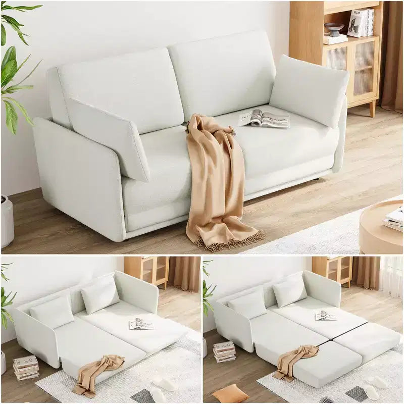 66 Inch Queen Size Sofa Bed, Queen Sleeper Sofa with 360G Linen Fabric&Pillows Suitable for Living Room