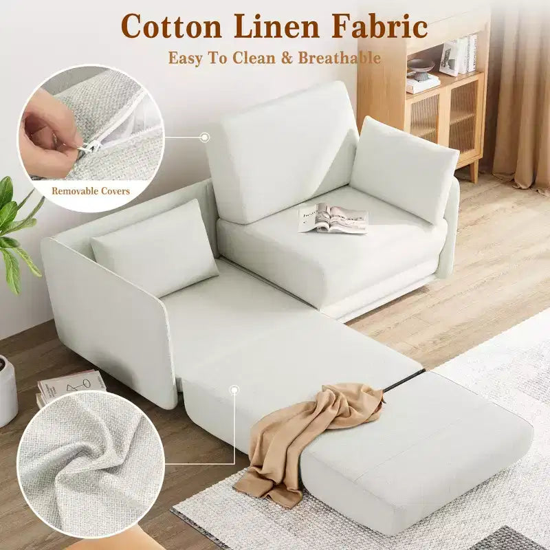 66 Inch Queen Size Sofa Bed, Queen Sleeper Sofa with 360G Linen Fabric&Pillows Suitable for Living Room