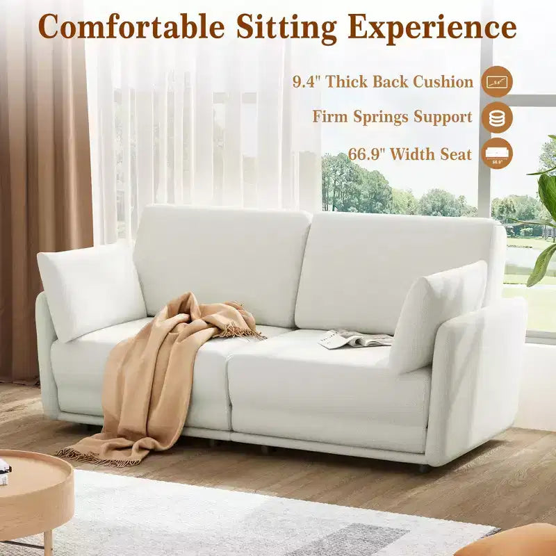 66 Inch Queen Size Sofa Bed, Queen Sleeper Sofa with 360G Linen Fabric&Pillows Suitable for Living Room