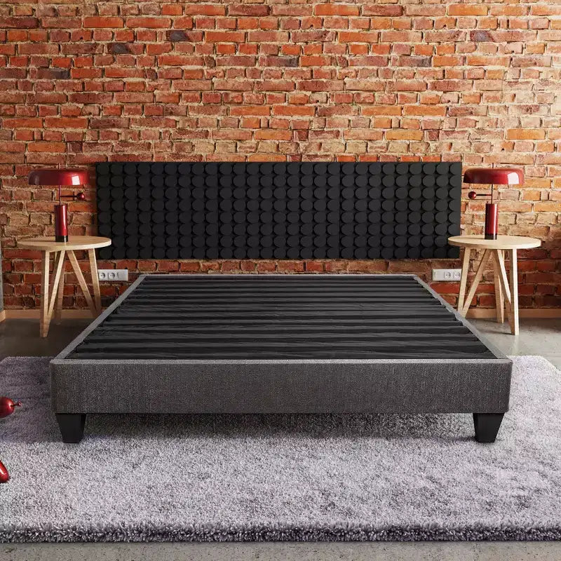 Dark Grey Upholstered Platform Bed Base