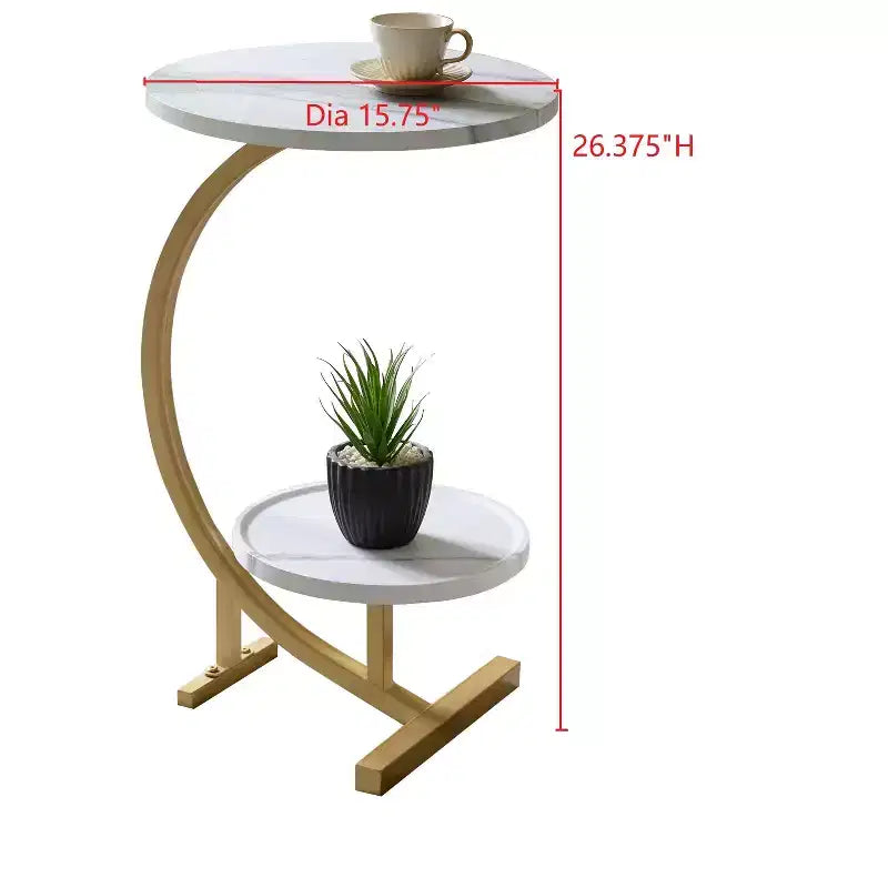 Modern Oval Side Table, Dual Shelf Faux Marble Accent Table, Small End Table for Living Room or Bedroom