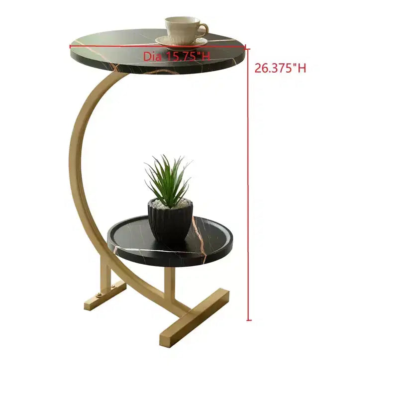Modern Oval Side Table, Dual Shelf Faux Marble Accent Table, Small End Table for Living Room or Bedroom