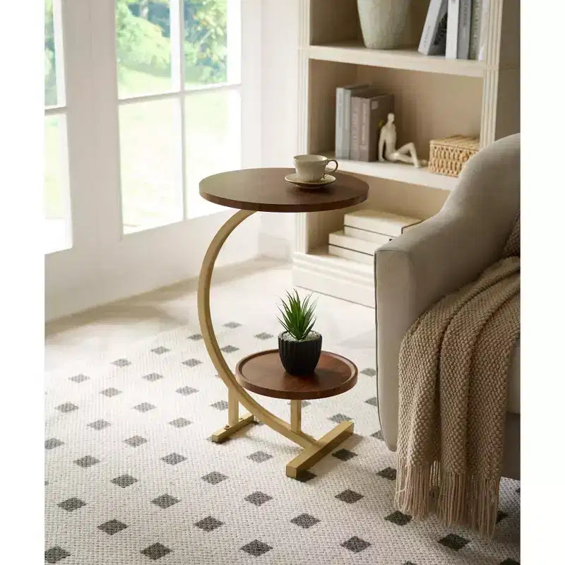 Modern Oval Side Table, Dual Shelf Faux Marble Accent Table, Small End Table for Living Room or Bedroom