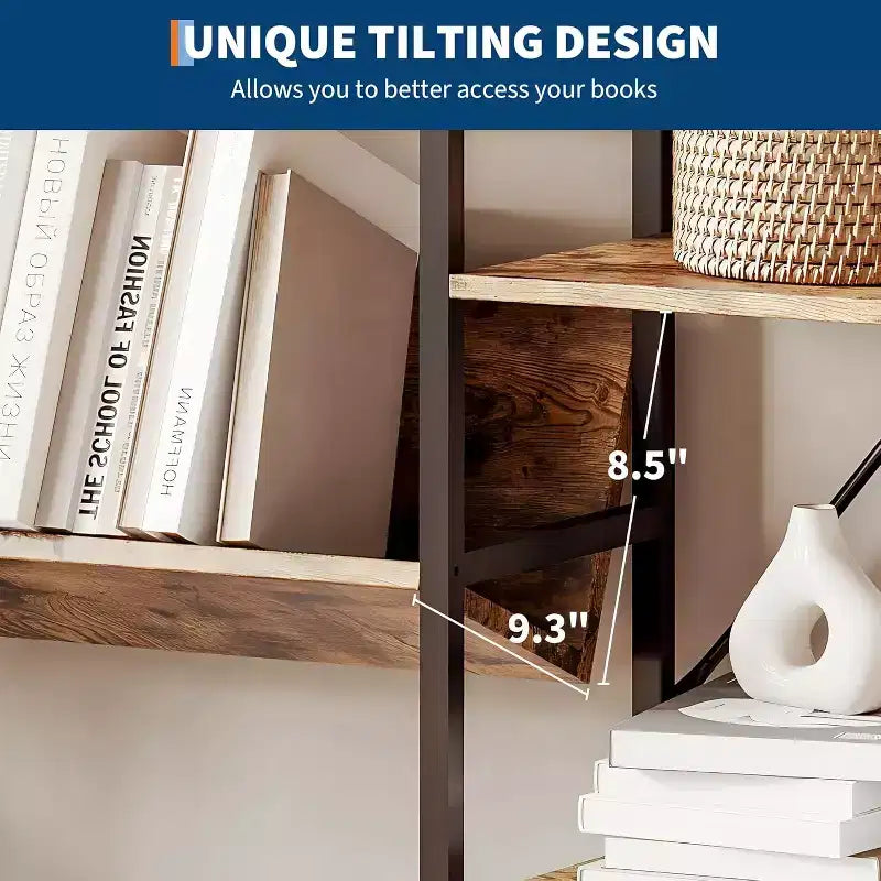 Industrial Bookcase,Triple Wide 4 Tiers Industrial Bookshelf w/Open Display Shelves, Open Record Player Shelves w/Metal Frame for Home Office