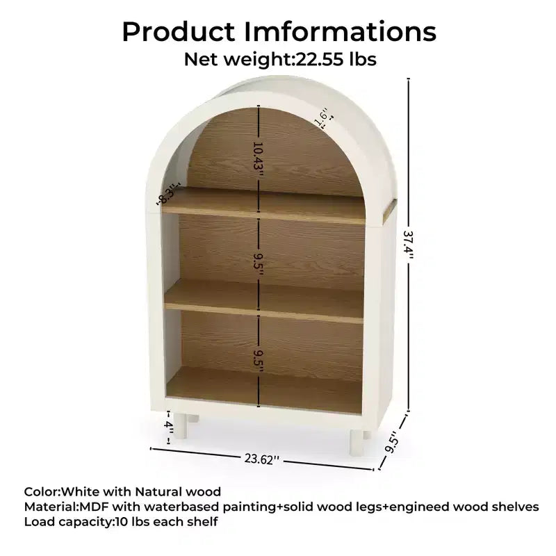 Modern 37.4 Arched 3-Tier Storage Bookcase