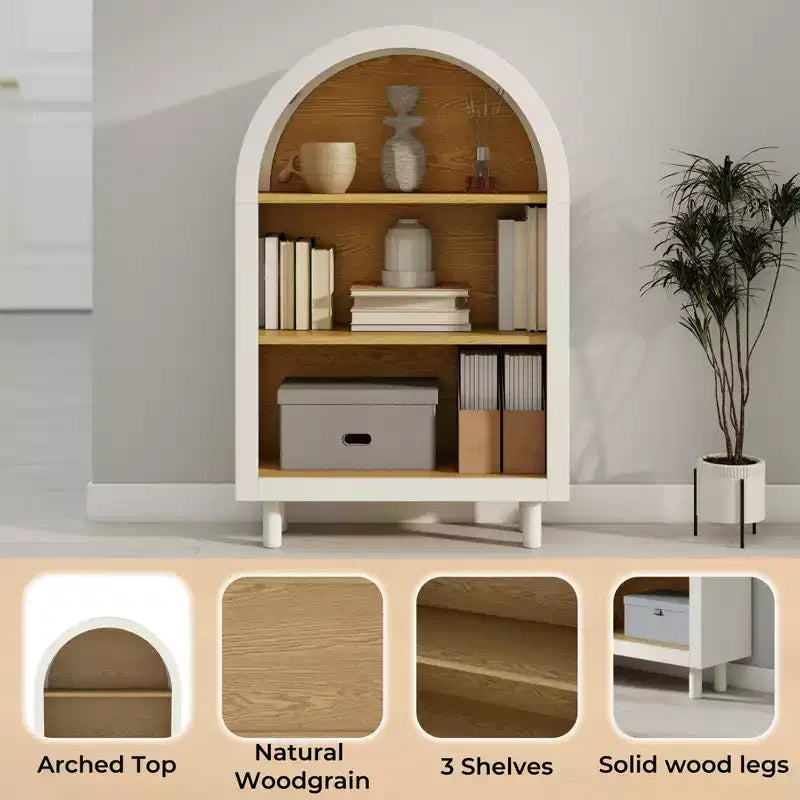 Modern 37.4 Arched 3-Tier Storage Bookcase