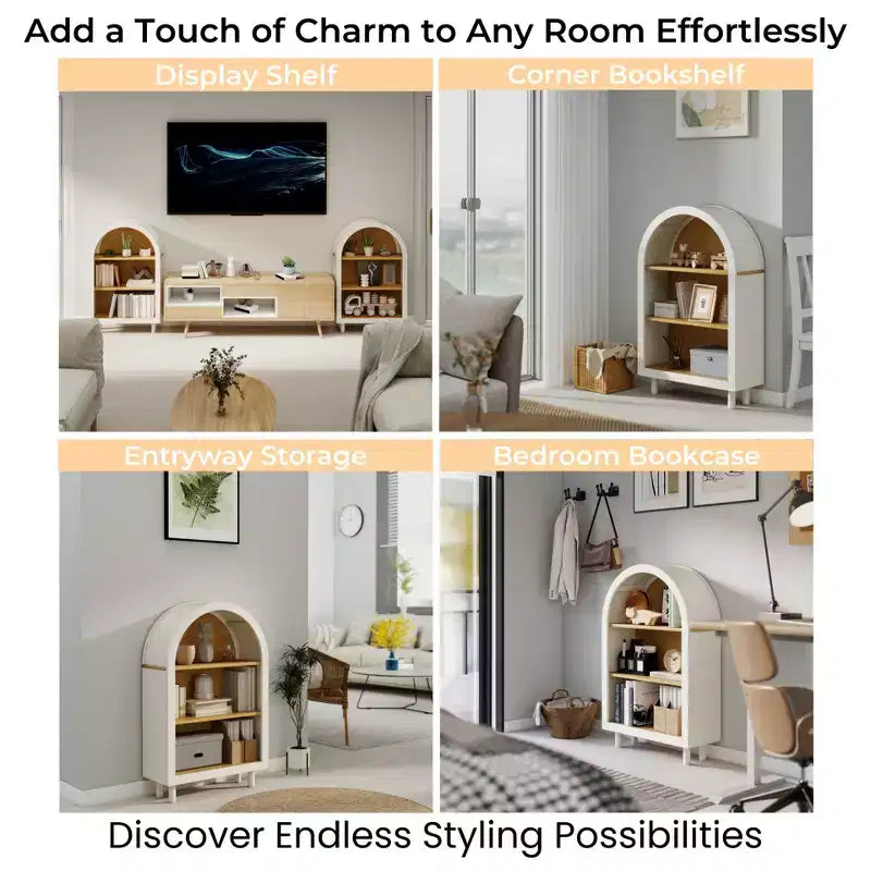 Modern 37.4 Arched 3-Tier Storage Bookcase