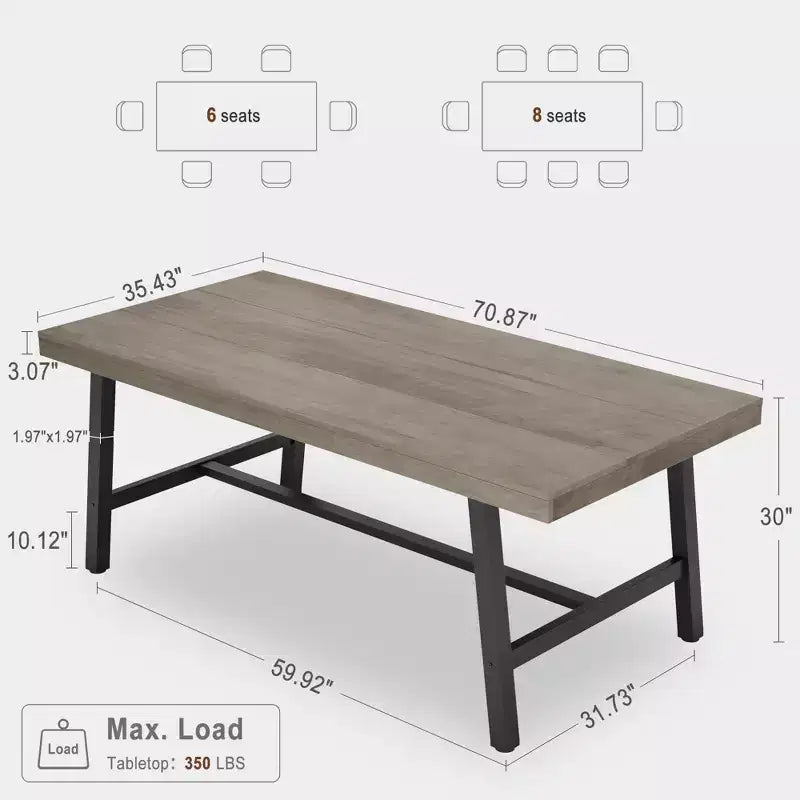 71 Inch Rectangular Dining Table, with Adjustable Feet