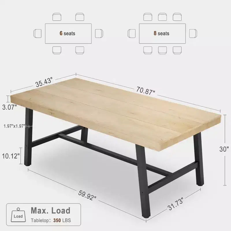 71 Inch Rectangular Dining Table, with Adjustable Feet