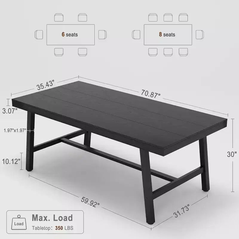 71 Inch Rectangular Dining Table, with Adjustable Feet