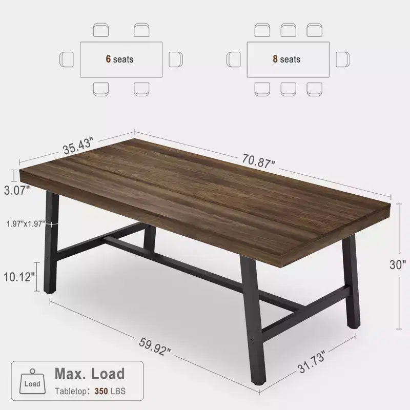 71 Inch Rectangular Dining Table, with Adjustable Feet