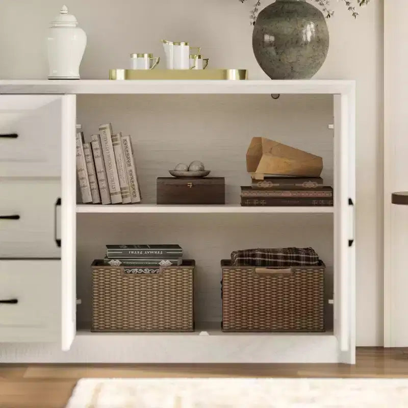 Wood - Grain Buffet Chest Kitchen Cabinet with Anti - Tipping Device - 3 Drawers+2 Doors for Kitchens or Living Room Storage