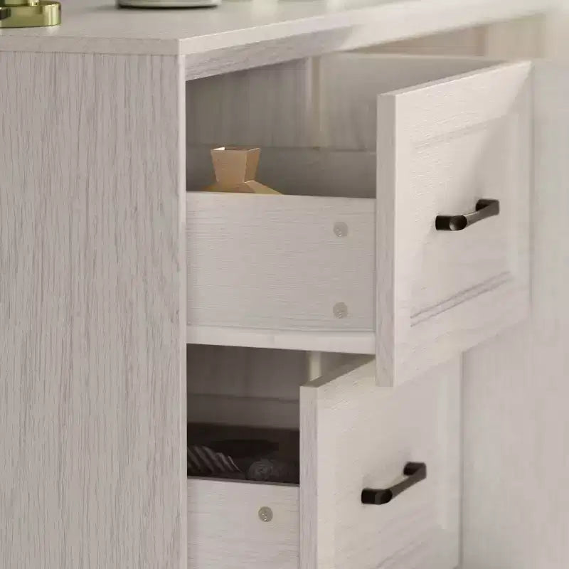 Wood - Grain Buffet Chest Kitchen Cabinet with Anti - Tipping Device - 3 Drawers+2 Doors for Kitchens or Living Room Storage