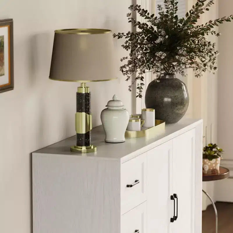 Wood - Grain Buffet Chest Kitchen Cabinet with Anti - Tipping Device - 3 Drawers+2 Doors for Kitchens or Living Room Storage