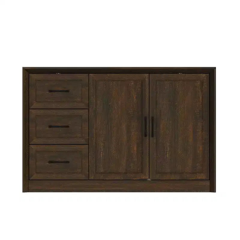 Wood - Grain Buffet Chest Kitchen Cabinet with Anti - Tipping Device - 3 Drawers+2 Doors for Kitchens or Living Room Storage