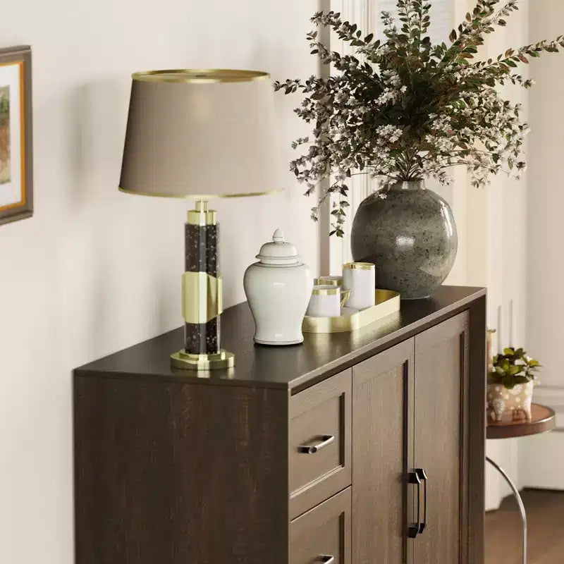Wood - Grain Buffet Chest Kitchen Cabinet with Anti - Tipping Device - 3 Drawers+2 Doors for Kitchens or Living Room Storage