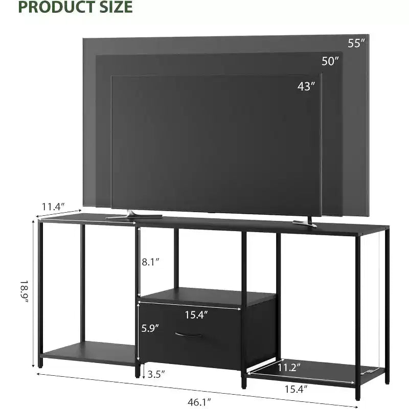 Stand for TVs up to 55, Entertainment Center with Lights & Open Storage Shelves, Modern Media Console for Living Room, Bedroom