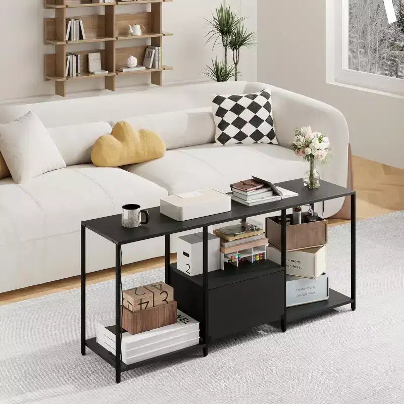 Stand for TVs up to 55, Entertainment Center with Lights & Open Storage Shelves, Modern Media Console for Living Room, Bedroom