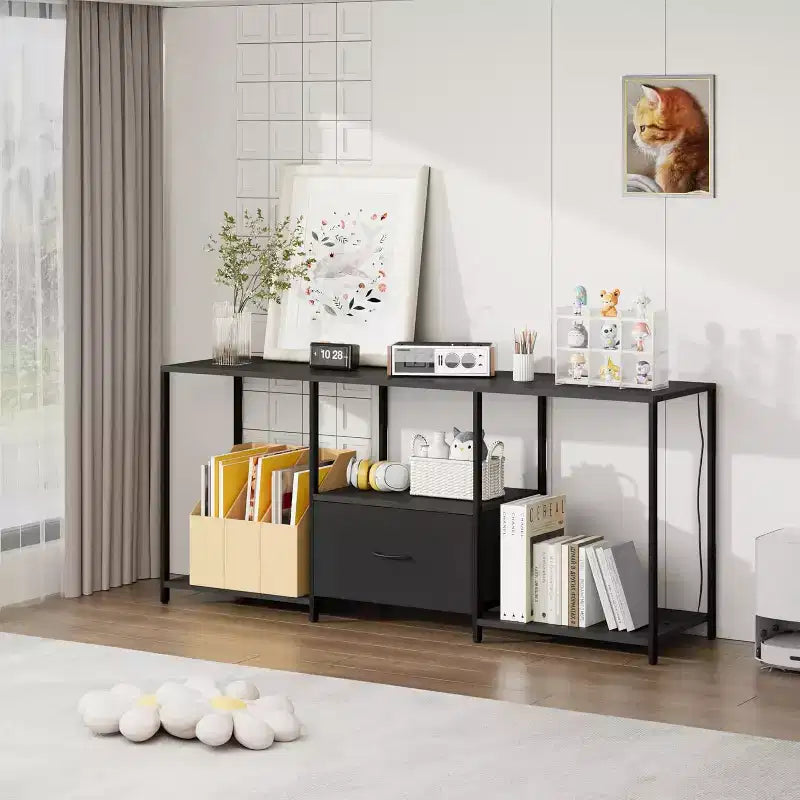 Stand for TVs up to 55, Entertainment Center with Lights & Open Storage Shelves, Modern Media Console for Living Room, Bedroom
