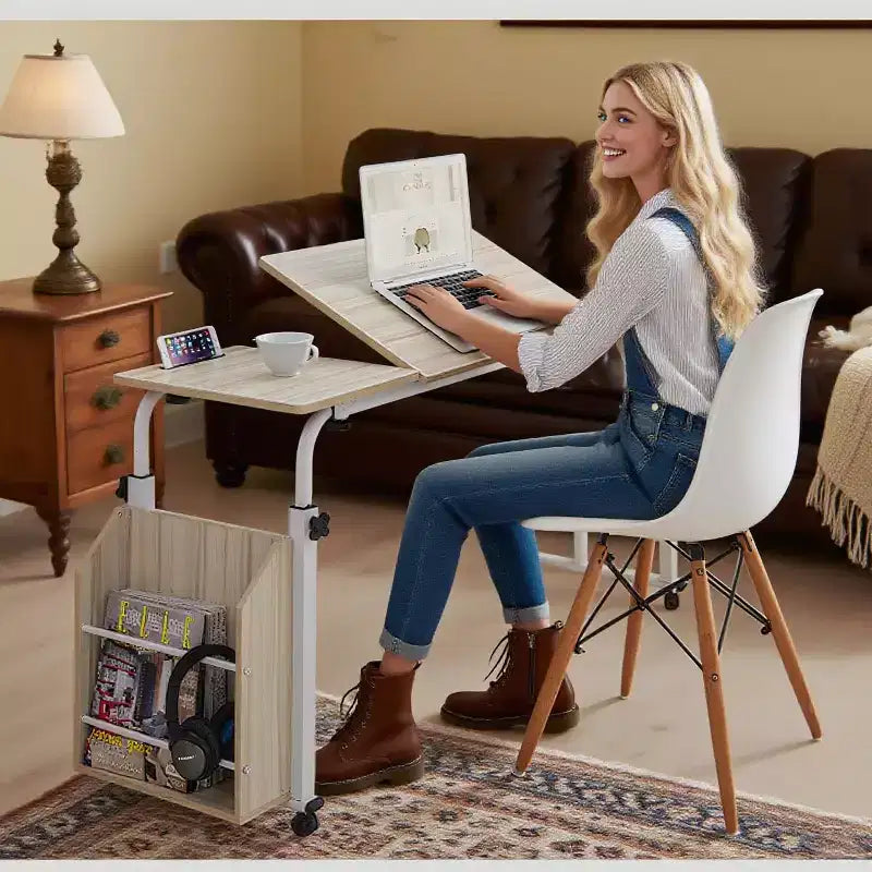 Overbed Table with Wheels - Laptop Desk Cart, Adjustable Height and Length, Table Over The Bed for Hospital and Home Use