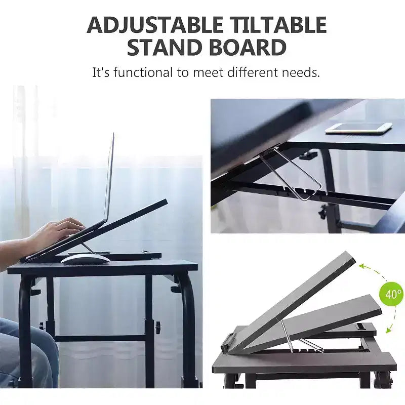 Overbed Table with Wheels - Laptop Desk Cart, Adjustable Height and Length, Table Over The Bed for Hospital and Home Use
