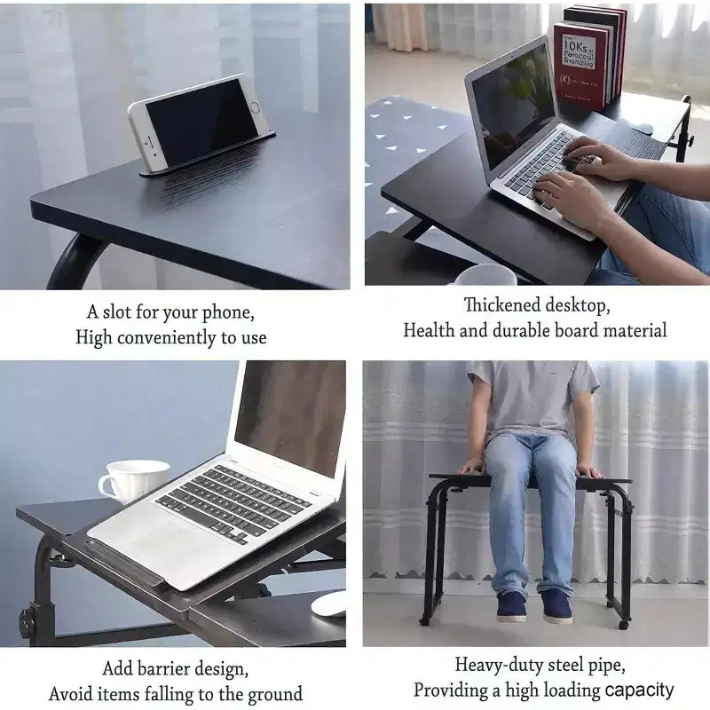 Overbed Table with Wheels - Laptop Desk Cart, Adjustable Height and Length, Table Over The Bed for Hospital and Home Use