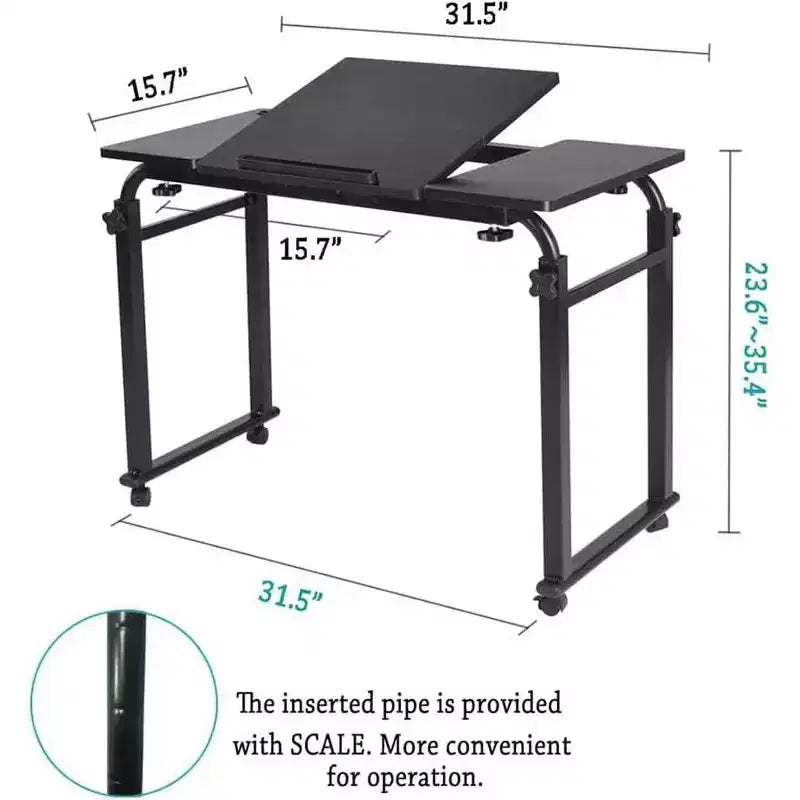 Overbed Table with Wheels - Laptop Desk Cart, Adjustable Height and Length, Table Over The Bed for Hospital and Home Use
