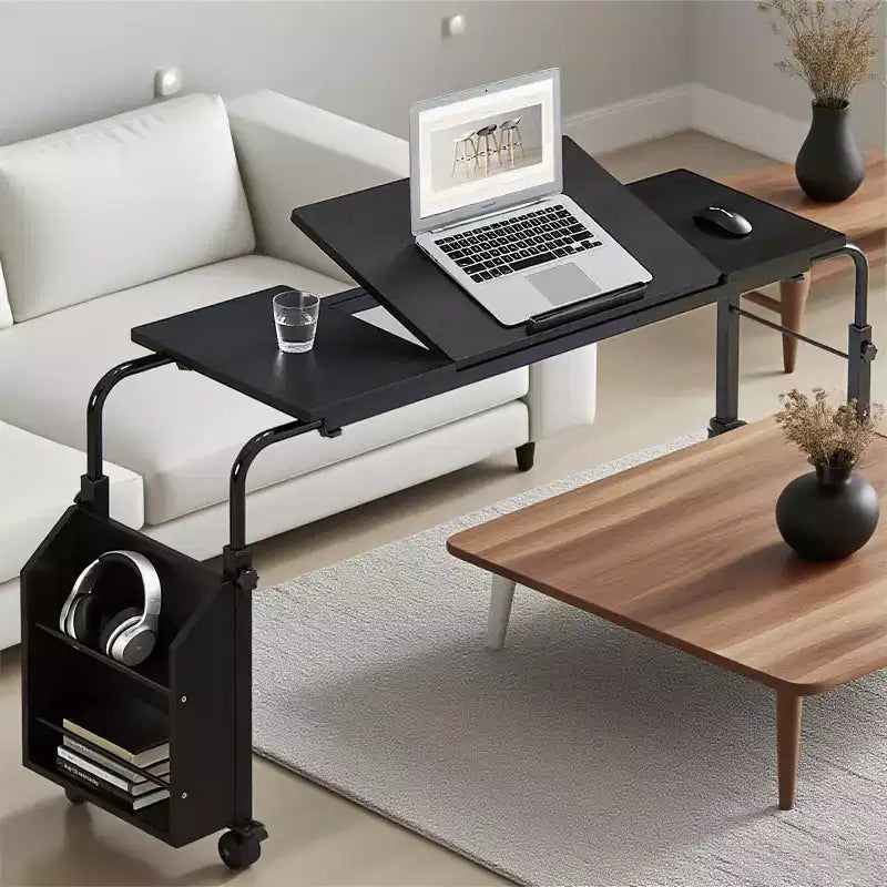 Overbed Table with Wheels - Laptop Desk Cart, Adjustable Height and Length, Table Over The Bed for Hospital and Home Use