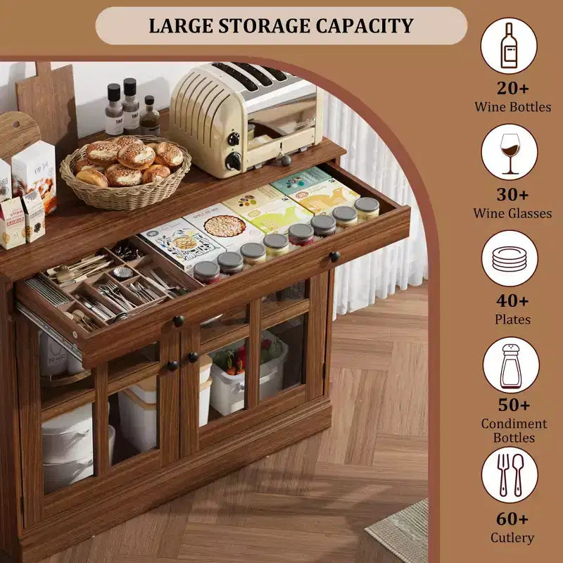 35.4 Sideboard Buffet Cabinets with Glass Door, Buffet Cabinet with Storage for Dining Room, Kitchen