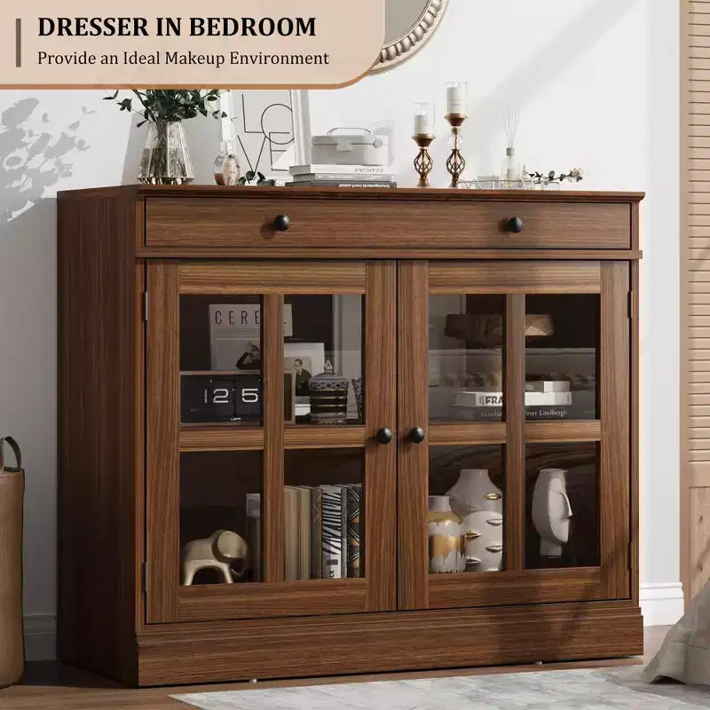 35.4 Sideboard Buffet Cabinets with Glass Door, Buffet Cabinet with Storage for Dining Room, Kitchen