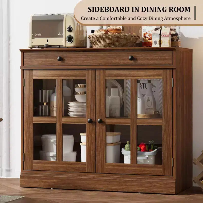 35.4 Sideboard Buffet Cabinets with Glass Door, Buffet Cabinet with Storage for Dining Room, Kitchen