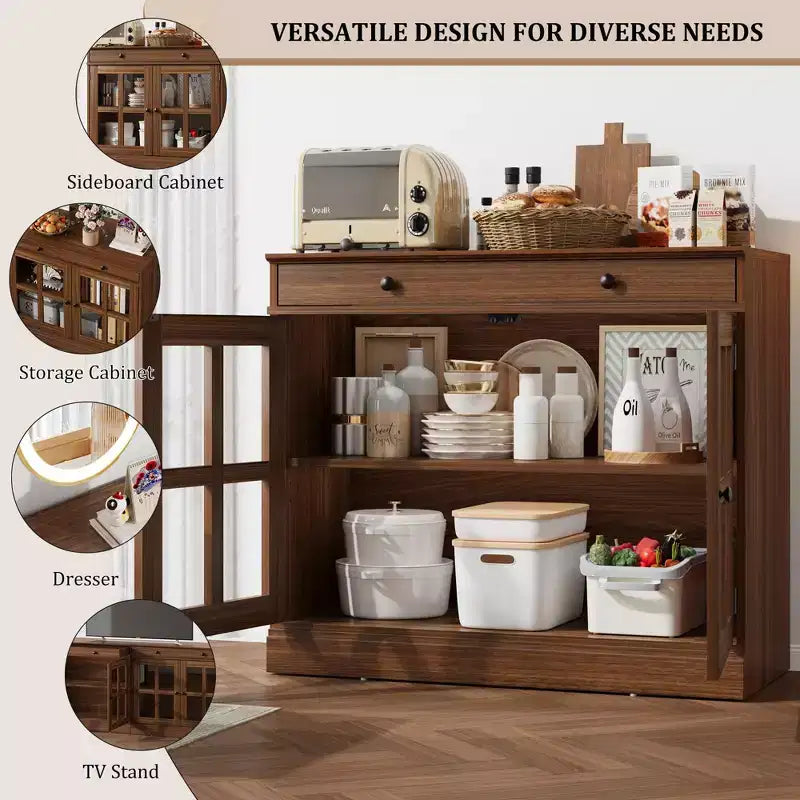 35.4 Sideboard Buffet Cabinets with Glass Door, Buffet Cabinet with Storage for Dining Room, Kitchen