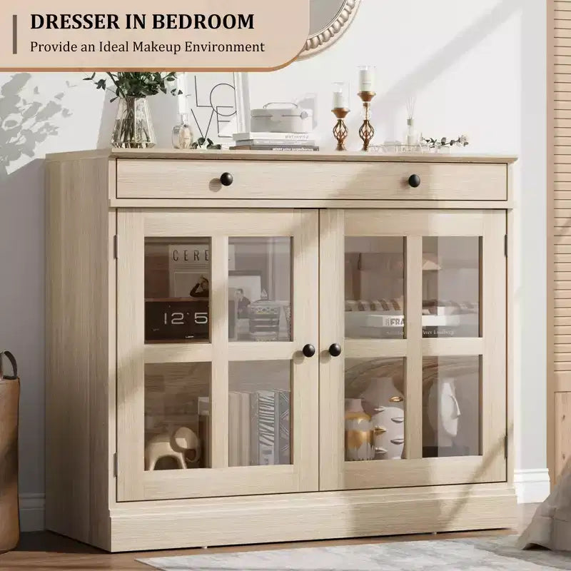 35.4 Sideboard Buffet Cabinets with Glass Door, Buffet Cabinet with Storage for Dining Room, Kitchen