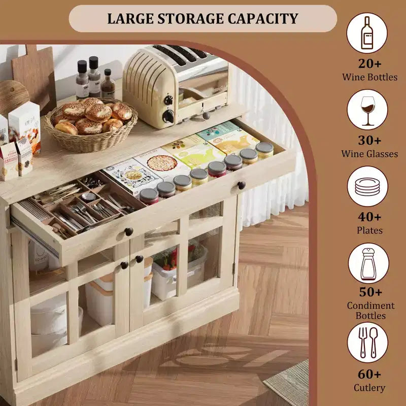 35.4 Sideboard Buffet Cabinets with Glass Door, Buffet Cabinet with Storage for Dining Room, Kitchen